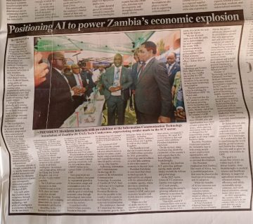 President Hichilema interacts with Zamtel CEO Jason Mwanza at the 2026 ICTAZ Tech Conference exhibition
